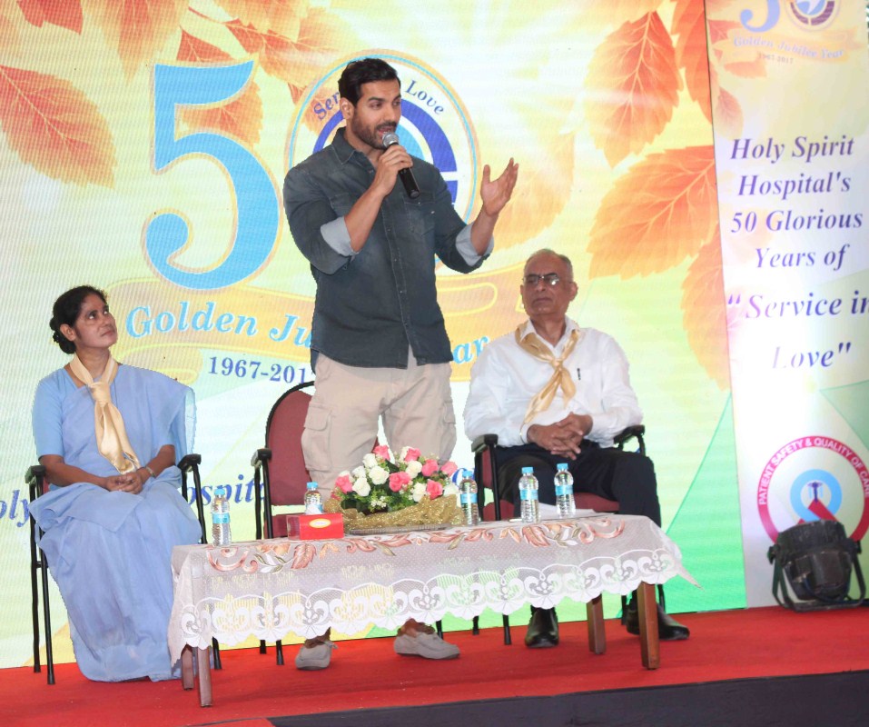Photos of Bollywood actor John Abraham graces the Holy Spirit Hospital golden jubilee celebrations. John Abraham,actor John Abraham,John Abraham at Holy Spirit Hospital golden jubilee celebrations,Holy Spirit Hospital golden jubilee celebrations,Golden Jubilee Celebration of Holy Spirit Hospital,John Abraham latest pics,John Abraham latest images,John A