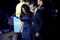 Priyanka Chopra and David Beckham (R) exit the stage at the UNICEF 70th anniversary event at the United Nations Headquarters in Manhattan, New York City, U.S., December 12, 2016.