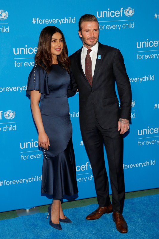 Priyanka Chopra and David Beckham attend the UNICEF 70th anniversary event at the United Nations Headquarters in Manhattan, New York City, U.S., December 12, 2016. Priyanka Chopra,David Beckham,Orlando Bloom,UNICEF Global Goodwill Ambassador,UNICEF 70th anniversary,United Nations Headquarters
