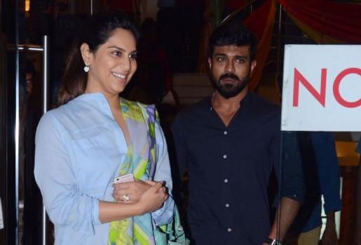 South Indian actor Ram Charan watches Dhruva with Upasana at GVK Inox Theatre.