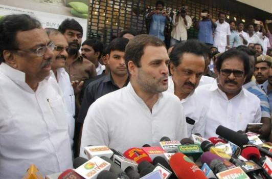 Congress Vice President Rahul Gandhi visits DMK Chief Karunanidhi at Kauvery Hospital.
