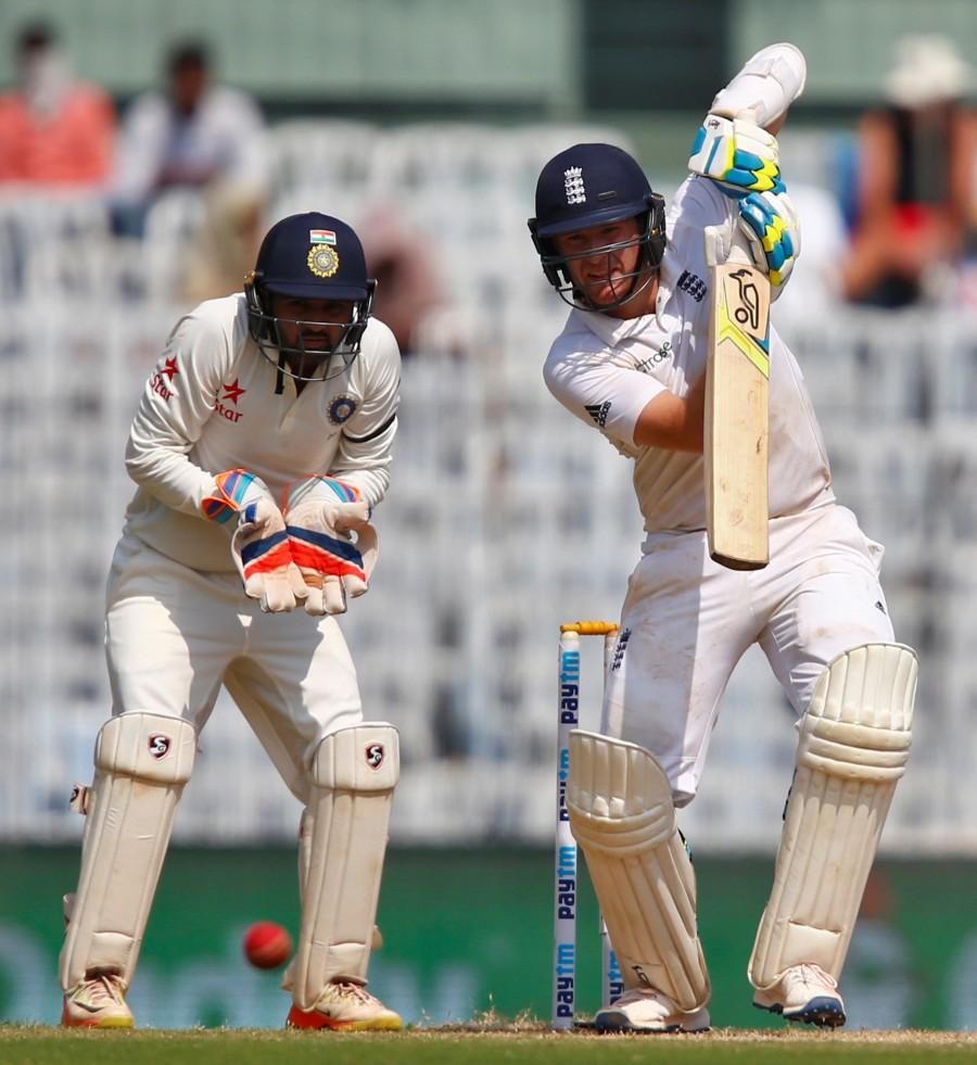 England's Liam Dawson plays a shot. India vs England,India vs England Fifth Test,England 477 all out in first innings,Fifth Test match,Chidambaram Stadium,M.A. Chidambaram Stadium,Chennai test match