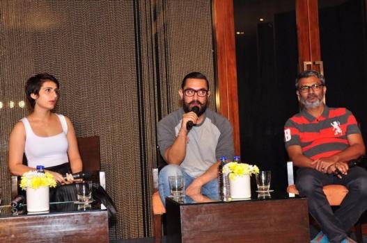 Bollywood actor Aamir Khan & Fatima Sana Shaikh promote Dangal movie at Park Hyatt Hotle in Hyderabad.