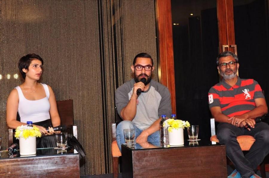 Bollywood actor Aamir Khan & Fatima Sana Shaikh promote Dangal movie at Park Hyatt Hotle in Hyderabad. Aamir Khan,Sana Shaikh,Aamir Khan and Fatima Sana Shaikh,Dangal,Dangal Movie Pressmeet,Dangal Pressmeet,Dangal promotions,Dangal Movie promotions