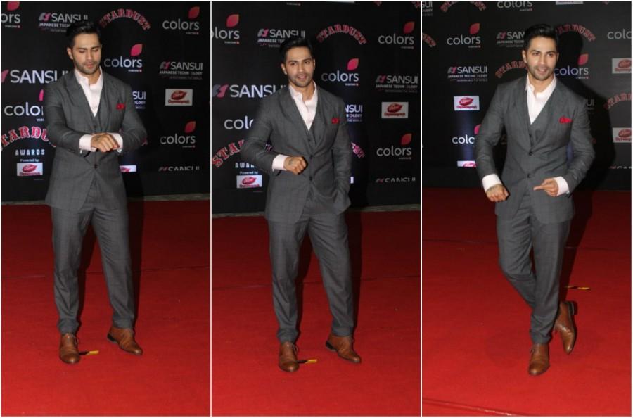 Varun Dhawan poses for the shutterbugs at the Sansui COLORS Stardust Awards. Ranbir Kapoor,Karan Johar,Anil Kapoor,Varun Dhawan,Kabir Bedi,Sansui COLORS Stardust Awards,Stardust Awards,Sansui COLORS Stardust Awards 2016