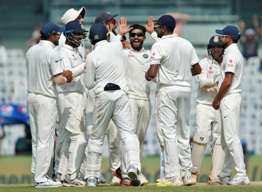 Left-arm-spinner Ravindra Jadeja led the Indian bowling with figures of 7/48 as the visitors were bundled out for 207 in the second innings. India beat England,India beat England by innings,India thrash England,Ravindra Jadeja,Virat Kohli,Chidambaram Stadium,Chennai test,Chennai test match