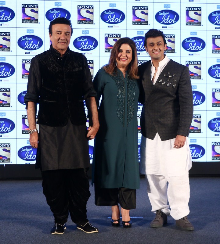 Anu Malik, Farah Khan and Sonu Nigam at the launch of Indian Idol 9. Sonu Nigam,Farah Khan,Anu Malik,Karan Wahi,Paritosh Tripthi,Indian Idol 9,singing reality show,Indian Idol