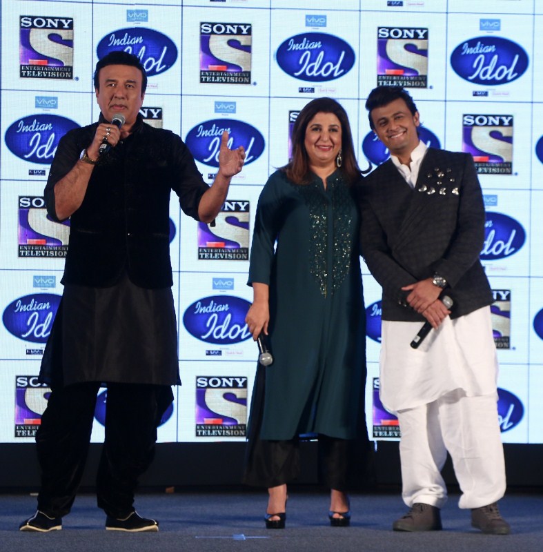 Anu Malik, Farah Khan and Sonu Nigam at the launch of Indian Idol 9. Sonu Nigam,Farah Khan,Anu Malik,Karan Wahi,Paritosh Tripthi,Indian Idol 9,singing reality show,Indian Idol