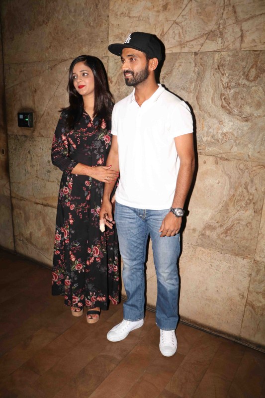 Indian cricket player Ajinkya Rahane along with wife Radhika Dhopavkar during the special screening of film Dangal in Mumbai. Dangal special screening,Dangal screening,Kangana Ranaut,Reena Dutta,Ira Khan,Ajinkya Rahane,Dangal special screening pics,Dangal special screening images,Dangal special screening photos,Dangal special screening stills,Dangal special screening pictures