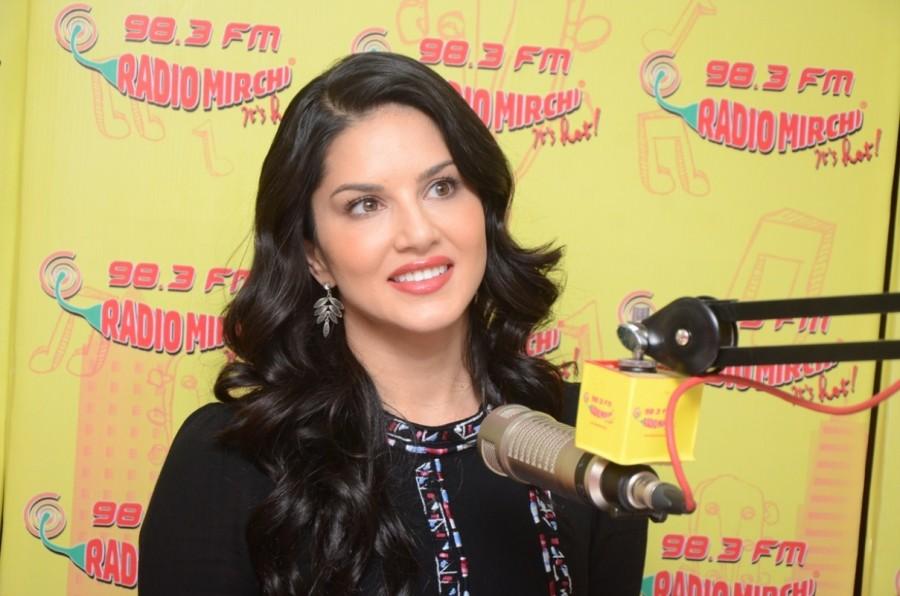 Bollywood actress Sunny Leone promotes Laila Mai Laila song from Raees at Mirchi 98.3 studio. Sunny Leone,Laila Mai Laila,Laila Mai Laila song,Sunny leone Laila Mai Laila,Raees,Shah Rukh Khan,SRK,Shah Rukh Khan and Sunny Leone