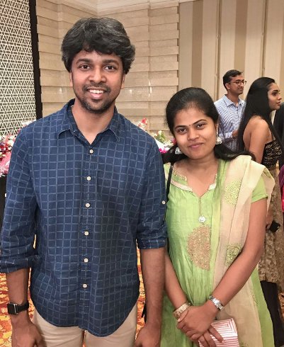 Madhan Karky with his wife at Ashwin and Sonali wedding reception. Ashwin and Sonali,Ashwin and Sonali wedding reception,Ashwin wedding reception,Ashwin wedding,Vijay Sethupathi,Venkat Prabhu,Premgi Amaren,Ramya,Anjana Rangan,Chandran,Lakshmi Priyaa,Vishnu Varadhan,Madhan Karky,Gautham Menon,Shanthnu,Bala Saravanan,Dhana