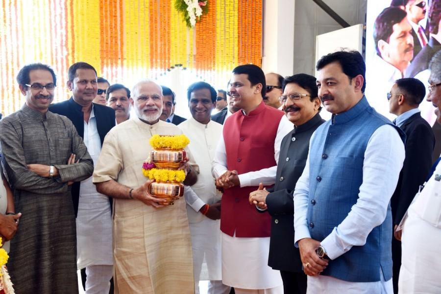 Prime Minister Narendra Modi on Saturday travelled in an Indian Coast Guard hovercraft to perform a symbolic 'jal-pujan' for the proposed Rs 3,600 crore memorial of Chhatrapati Shivaji Maharaj. Narendra Modi,PM Narendra Modi,Modi,Bhoomi Pooja,Shivaji statue,ShivSmarak,Shiv Smarak,Shivaji statue in Mumbai,Chhatrapati Shivaji Maharaj,jal-pujan