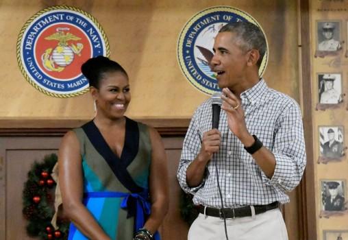 U.S. President Barack Obama speaks to U.S. Marines and personnel on Christmas day at Marine Corps Base Hawaii during his Christmas holiday vacation in Kailua, Hawaii, U.S. December 25, 2016.