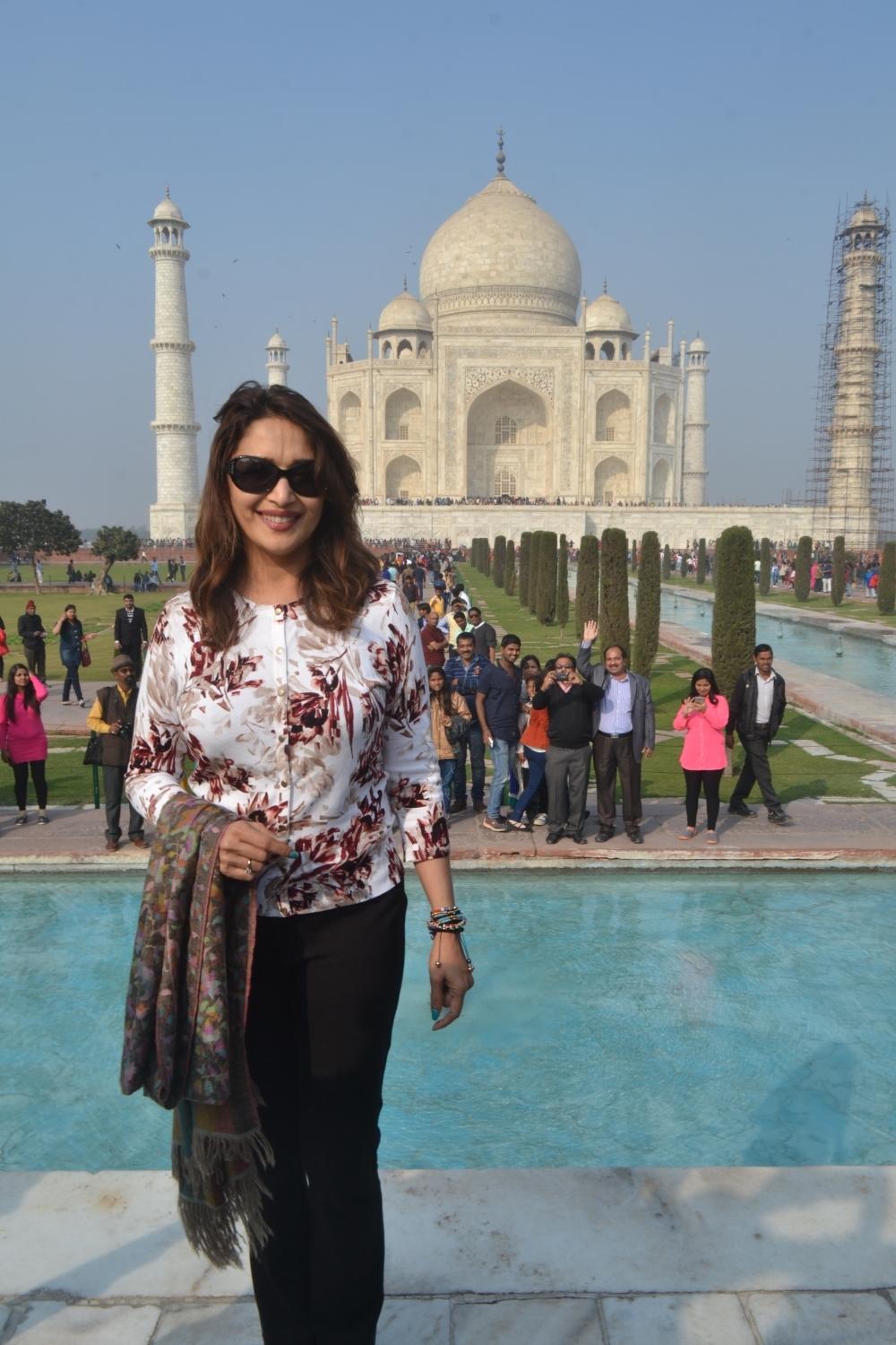 Bollywood actress Madhuri Dixit visits the Taj Mahal in Agra on Dec 25, 2016. Madhuri Dixit,actress Madhuri Dixit,Madhuri Dixit visits Taj Mahal,Madhuri Dixit at Taj Mahal,Madhuri Dixit pics,Madhuri Dixit images,Madhuri Dixit photos,Madhuri Dixit stills,Madhuri Dixit pictures