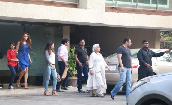Bollywood actor Salman Khan and his alleged girlfriend Iulia Vantur snapped at Salman's sister Arpita Khan's residence in Bandra.