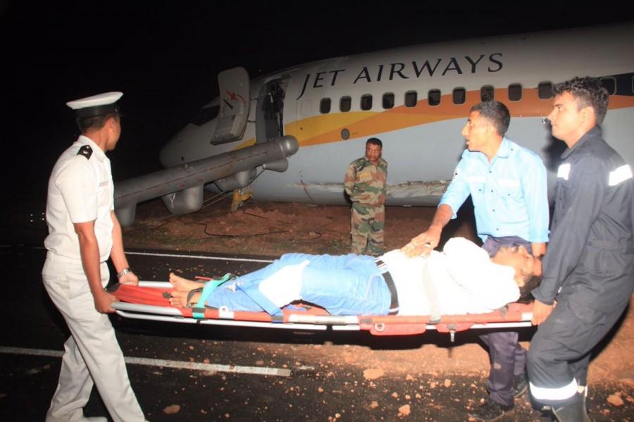 Jet Airways Goa-Mumbai flight with 154 passengers and seven crew members, skidded off the runway at Dabolim Airport. Jet Airways flight,Jet Airways,Jet Airways flight skids,Jet Airways flight skids off runway,Jet Airways off runway,Dabolim Airport,Dabolim Airport Runway,Goa Dabolim Airport,Jet Airways skids,Jet Airways skids runway