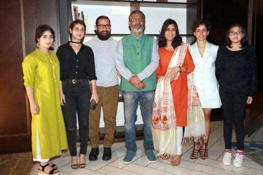 Actors Zaira Wasim, Fatima Sana Shaikh, Aamir Khan, Sanya Malhotra and Suhani Bhatnagar during a press conference to promote film 