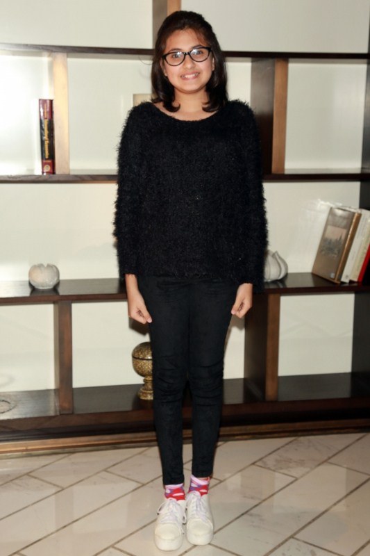 Actress Suhani Bhatnagar during a press conference to promote film "Dangal" in New Delhi on Dec 27, 2016. Zaira Wasim,Fatima Sana Shaikh,Aamir Khan,Sanya Malhotra,Suhani Bhatnagar,Dangal press conference,Dangal movie press conference,Dangal press conference pics,Dangal press conference images,Dangal press conference photos,Dangal press conference stills,Danga