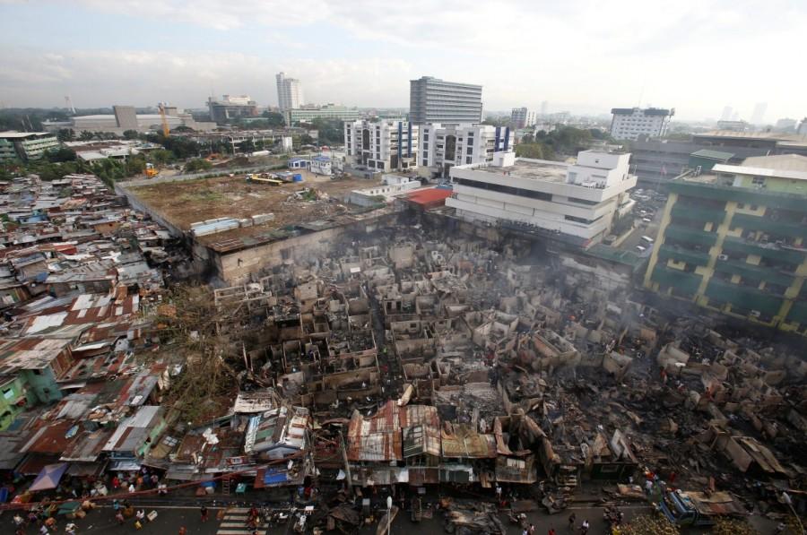 A view of the ruins of houses. Philippine slum,Fire at Philippine slum,Manila shantytown