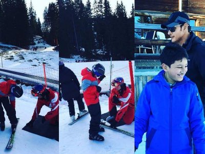 South Indian actor Mahesh Babu enjoys skiing with his family at Alpine Adventure.