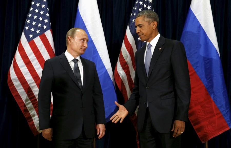 U.S. President Barack Obama extends his hand to Russian President Vladimir Putin during their meeting at the United Nations General Assembly in New York September 28, 2015. Barack Obama and Vladimir Putin,Barack Obama,Vladimir Putin,U.S. President Barack Obama,Russian President Vladimir Putin,Obama and Putin