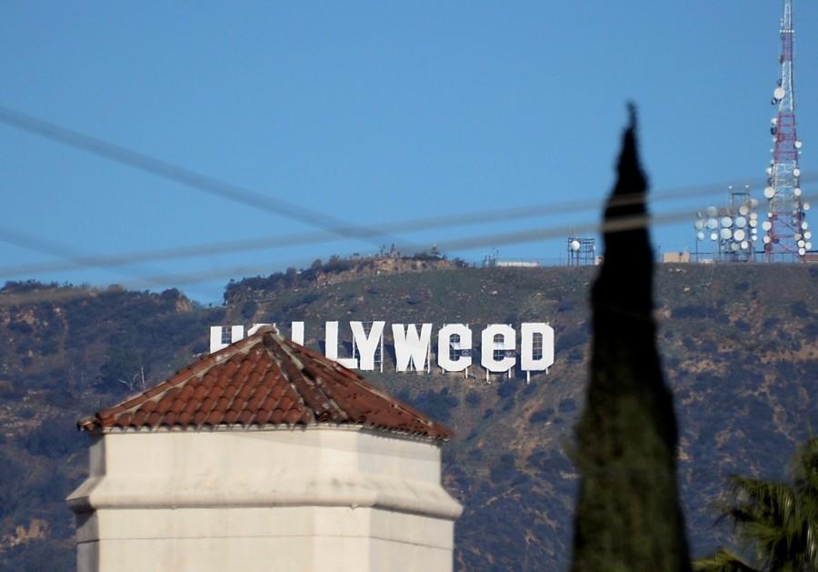A view shows the "iconic "Hollywood" sign overlooking Southern California's film-and-television hub, which was defaced overnight in the Hollywood Hills in Los Angeles, California, U.S. January 1, 2017. Hollywood sign,Hollywood sign in los angeles,Hollywood sign changed to hollyweed,Hollywood Hills,Hollyweed,Hollywood hollyweed,Hollywoed