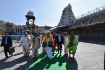 Prime Minister Narendra Modi offer prayers at the Sri Venkateswara Swamy Temple during his Tirupati visit on Wednesday.