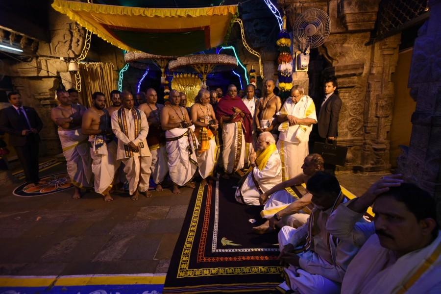 Prime Minister Narendra Modi offer prayers at the Sri Venkateswara Swamy Temple during his Tirupati visit on Wednesday. Narendra Modi offers prayers to Lord Venkateswara Swamy,Narendra Modi at Lord Venkateswara Swamy,Narendra Modi at Tirupati,Narendra Modi visits Tirupati,Narendra Modi offers prayers Tirupati,Narendra Modi offer prayers Tirupati