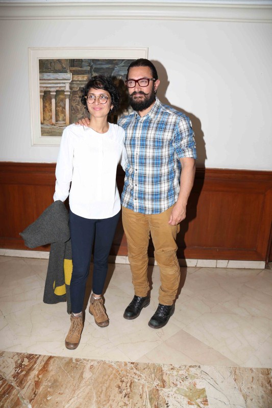Bollywood actor Aamir Khan along with his wife Kiran Rao during the launch of special music video shot by filmmaker Nagraj Manjule to announce Satyamev Jayate Water Cup, in Mumbai. Filmmaker Nagraj Manjule,poet Guru Thakur,Aamir Khan and Kiran Rao,Aamir Khan,Kiran Rao,Ajay Gogavale,Devendra Fadnavis,Atul Gogavale,Nagraj Manjule,Satyamev Jayate Water Cup,Satyamev Jayate Water Cup 2,Satyamev Jayate Water Cup 2017