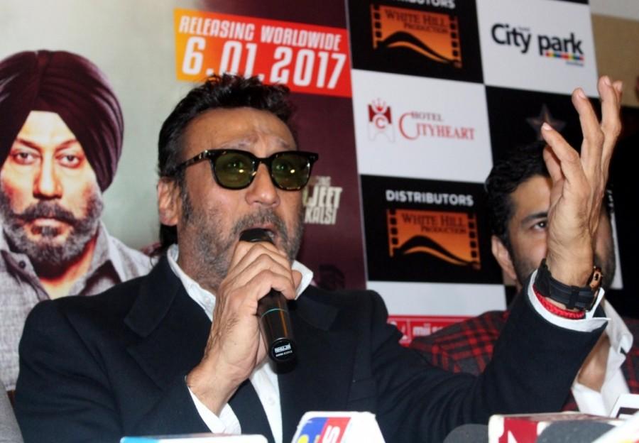 Actor Jackie Shroff during a press conference to promote his upcoming film "Sardar Saab" in Amritsar on Jan 3, 2017. Jackie Shroff,Gugu Gill,Sardar Saab promotion,Sardar Saab,Sardar Saab movie promotion,Jackie Shroff and Gugu Gill,Sardar Saab promotion pics,Sardar Saab promotion images,Sardar Saab promotion photos,Sardar Saab promotion stills,Sardar Saab promotion pictu