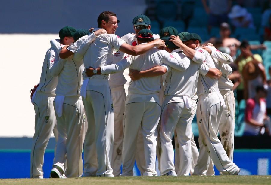 The fall of Ali's wicket brought in Babar Azam (9), who is going thorugh a poor phase once again failed to score and was sent packing after three overs, Hazlewood claiming him leg before wicket. Veteran batsman Younis Khan (13) who scored an unbeaten 175 for his 34th Test hundred in the first innings was the next to go. He was caught in the deep off Nathan Lyon in the 30th over. Australia beats Pakistan,Australia whitewash Pakistan,Hazlewood,Australia defeated Pakistan,Australia vs Pakistan,Australia,Pakistan,Sydney Cricket Ground