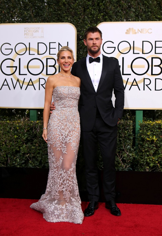Actors Elsa Pataky and Chris Hemsworth arrive at the 74th Annual Golden Globe Awards Golden Globe Awards,Golden Globe Awards 2017,Golden Globe Awards red carpet,Golden Globe Awards 2017 red carpet,hottest men,golden globe awards 2017 hottest men,Ryan Gosling,Ryan reynolds