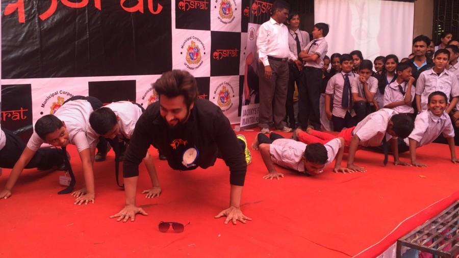 KASRAT, a thirty-minute freehand fitness routine is meant to enhance the current physical training curriculum being followed by municipal schools and is aimed at children in the age group of 13 -16 years (class 8th to class 10th) to help their overallgrowth and development. Jackky Bhagnani,Aditya ?Thackeray,KASRAT,KASRAT promotion,KASRAT movie promotion