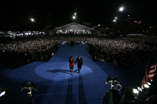 U.S. President-elect Senator Barack Obama (D-IL) leaves with his wife Michelle during his election night rally after being declared the winner of the 2008 U.S. Presidential Campaign in Chicago November 4, 2008.