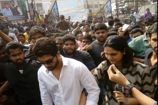 Tollywood actor Allu Arjun watches Chiranjeevi's Khaidi no 150 movie at Sandhya Theater with Allu Sneha.