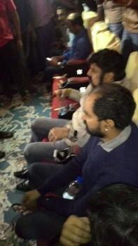 Actor Balakrishna, director Rajamouli watch Gautamiputra Satakarni benefit show with fans.