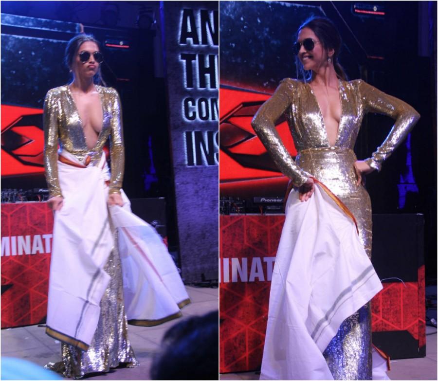 ollywood actor Deepika Padukone does the lungi dance during a meet and greet with fans to promote the film XXX: Return of Xander Cage in Mumbai. Vin Diesel,Deepika Padukone,Vin Diesel and Deepika Padukone,XXX: Return of Xander Cage,XXX: Return of Xander Cage promotion,Vin Diesel in India,Vin Diesel pics,Vin Diesel images,Vin Diesel photos,Vin Diesel stills,Vin Diesel pictures