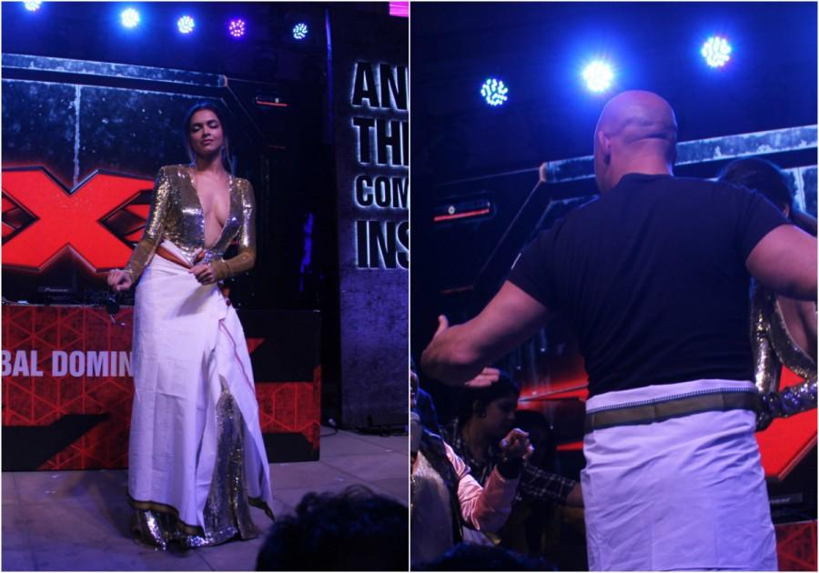 Hollywood actor Vin Diesel and Bollywood actor Deepika Padukone during a meet and greet with fans to promote the film XXX: Return of Xander Cage in Mumbai. Vin Diesel,Deepika Padukone,Vin Diesel and Deepika Padukone,XXX: Return of Xander Cage,XXX: Return of Xander Cage promotion,Vin Diesel in India,Vin Diesel pics,Vin Diesel images,Vin Diesel photos,Vin Diesel stills,Vin Diesel pictures