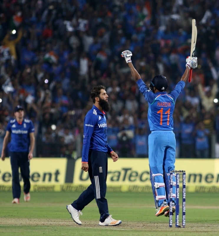 Comeback man Yuvraj Singh seemed to be in decent touch during his 12-ball stay in the middle that produced 15 runs. But he was done in by a poor piece of shot selection, edging a Stokes delivery which was sailing down the leg side to England wicketkeeper Jos Buttler. Ball clinched the coveted wicket of Mahendra Singh Dhoni when the former India captain misjudged the bounce of a short-pitched delivery while attempting a pull. The ball took the upper edge and lobbed up for an easy catch to Willey at midwicket as the hosts lost almost their entire top order by the 12th over. India vs England,India vs England 2017,India vs England score,India vs England first one-day international,Virat Kohli,Kedar Jadhav,Maharashtra Cricket Association Stadium,three-wicket victory,Ind vs Eng