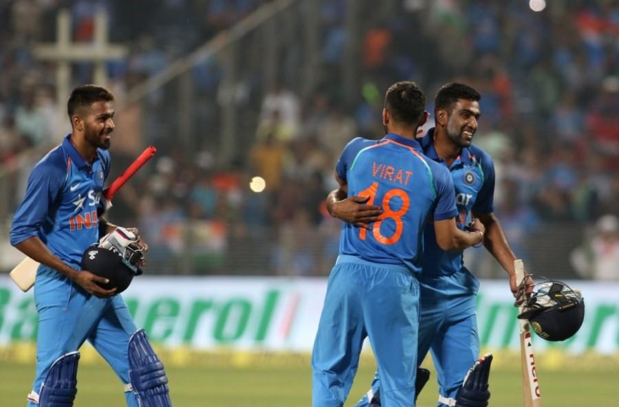For India, medium pacers Pandya and Bumrah took two wickets each while left-arm spinner Jadeja and pacer Umesh Yadav chipped in with one wicket each. India vs England,India vs England 2017,India vs England score,India vs England first one-day international,Virat Kohli,Kedar Jadhav,Maharashtra Cricket Association Stadium,three-wicket victory,Ind vs Eng