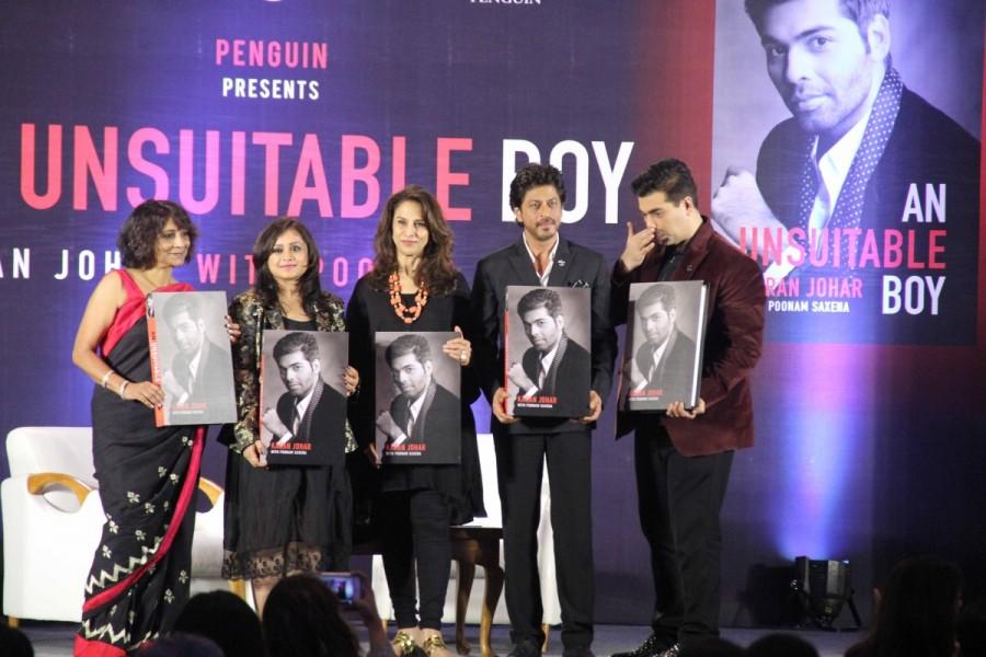 Actor Shah Rukh Khan during the launch of filmmaker Karan Johar's biography An Unsuitable Boy co-authored by Poonam Saxena in Mumbai on Jan 16, 2017. Sharukh Khan,actor Sharukh Khan,Karan Johar,Karan Johar's biography,An Unsuitable Boy,Poonam Saxena,Shah Rukh Khan,actor Shah Rukh Khan,SRK