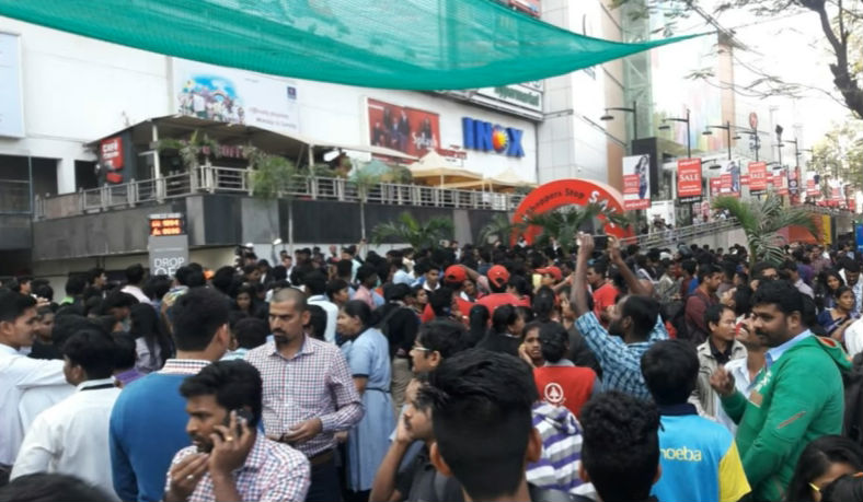 Mantri Square wall collapse: Panic outside the mall. Mantri Square,Mantri Square wall collapse,Mantri Square collapse,Panic,Panic in the mall,Mantri Square wall,Mantri Square mall wall collapse