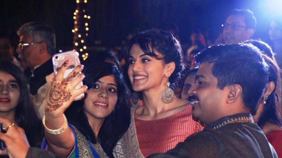 Speaking on promoting the film and it's music in such an innovative way, Taapsee said, "I was so thrilled and slightly nervous to execute this idea. Nothing can be more special to play the first song of our film in a real shaadi. I took the risk of gate crashing the sangeet ceremony and to my surprise the guests there welcomed me with equal enthusiasm. The bride and groom had no idea about my visit so the best thing was to notice their expressions. They were totally taken back. The entire gathering danced with me on my song. A gujarati wedding but the way they did a punjabi jig was priceless. I shall remember this experience for a lifetime because this is the first time ever I have gate crashed a wedding function". Taapsee Pannu,actress Taapsee Pannu,RunningShaadi,music of RunninShaadi,wedding ceremony,Bollywood actress Taapsee Pannu