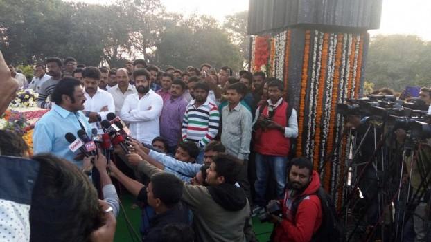 South Indian actor Jr.NTR with his family visits NTR ghat on his 21st Death Anniversary Day.