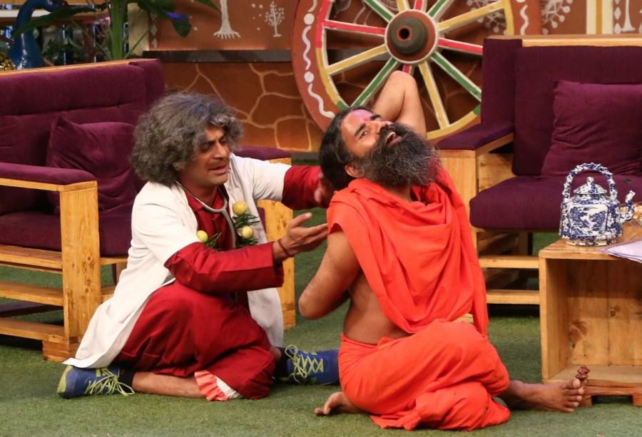 Yoga Guru Baba Ramdev promotes patriotism on Kapil Sharma's show. Baba Ramdev,Yoga Guru Baba Ramdev,Kapil Sharma's show,Kapil Sharma,Kapil Sharma show,Baba Ramdev promotes patriotism