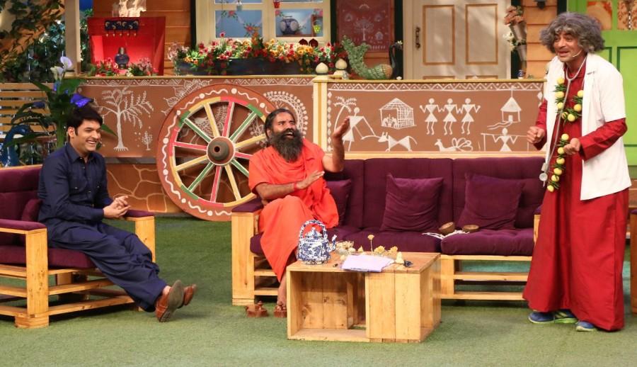Yoga Guru Baba Ramdev promotes patriotism on Kapil Sharma's show. Baba Ramdev,Yoga Guru Baba Ramdev,Kapil Sharma's show,Kapil Sharma,Kapil Sharma show,Baba Ramdev promotes patriotism