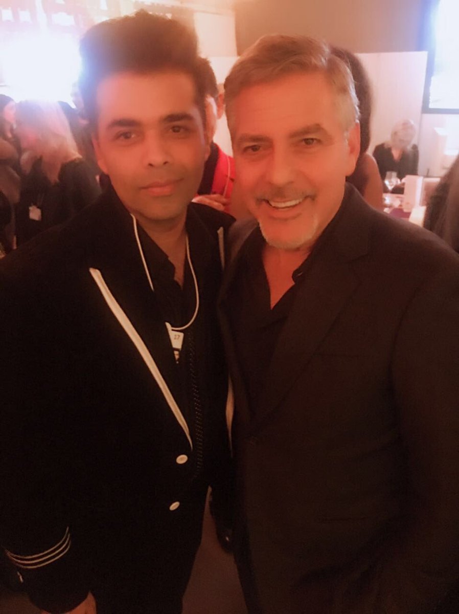 Bollywood filmmaker Karan Johar meets Hollywood superstar George Clooney at 47th World Economic Forum in Davos, Switzerland. Karan Johar,Hollywood superstar George Clooney,George Clooney,47th World Economic Forum,Davos,Karan Johar meets George Clooney,Karan Johar with George Clooney