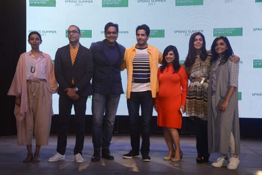 Stylists with Neeraj Sachdeva Creative Director, Benetton India, Sundeep Chugh CEO, Benetton India, Sidharth Malhotra, Deepali Mishra Marketing Head, Benetton India. Ekta Rajani,Fashion Director,Grazia India,Neeraj Sachdeva,MD,Lakeforest Wines,Sundeep Chugh,Sidharth Malhotra,Deepali Mishra,Anaita Shroff Adajania,Ami Patel,United Colors of Benetton's Spring Summer 2017,United Colors of Benetton's Spring Summe