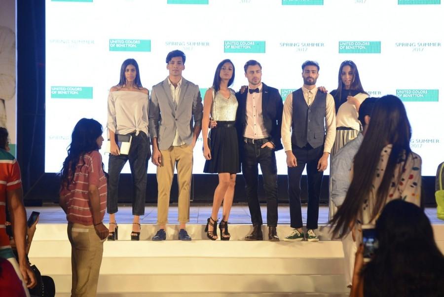 A model walk the ramp during the launch of United Colors of Benetton's Spring Summer 2017 collection in Mumbai on January 18, 2017. Ekta Rajani,Fashion Director,Grazia India,Neeraj Sachdeva,MD,Lakeforest Wines,Sundeep Chugh,Sidharth Malhotra,Deepali Mishra,Anaita Shroff Adajania,Ami Patel,United Colors of Benetton's Spring Summer 2017,United Colors of Benetton's Spring Summe