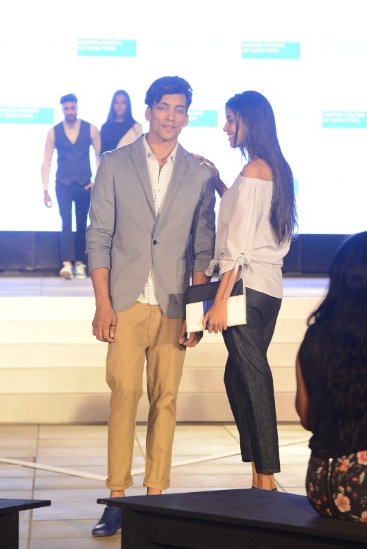 A model walk the ramp during the launch of United Colors of Benetton's Spring Summer 2017 collection in Mumbai on January 18, 2017. Ekta Rajani,Fashion Director,Grazia India,Neeraj Sachdeva,MD,Lakeforest Wines,Sundeep Chugh,Sidharth Malhotra,Deepali Mishra,Anaita Shroff Adajania,Ami Patel,United Colors of Benetton's Spring Summer 2017,United Colors of Benetton's Spring Summe